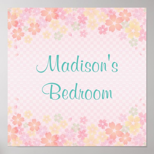 Personlig Girls Namn Blue Rosa Modern Girly Poster (Framsidan)