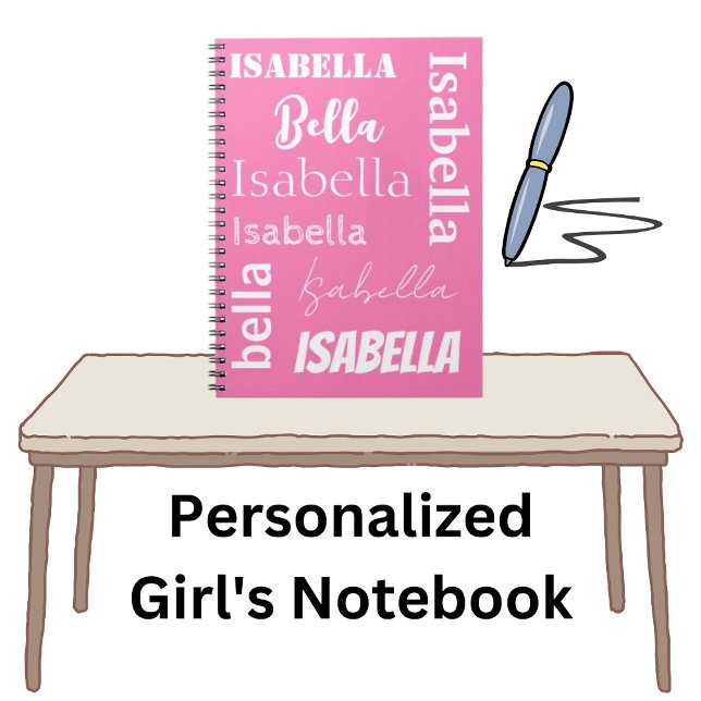 Personlig Girl's Namn Rosa Notebook Anteckningsbok (Name template makes it easy to add your name in different font styles.)