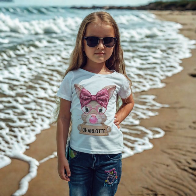 Personlig Girls Påskhare T-Shirt med Namn (Personalized Girls Easter Bunny T-Shirt with Name)