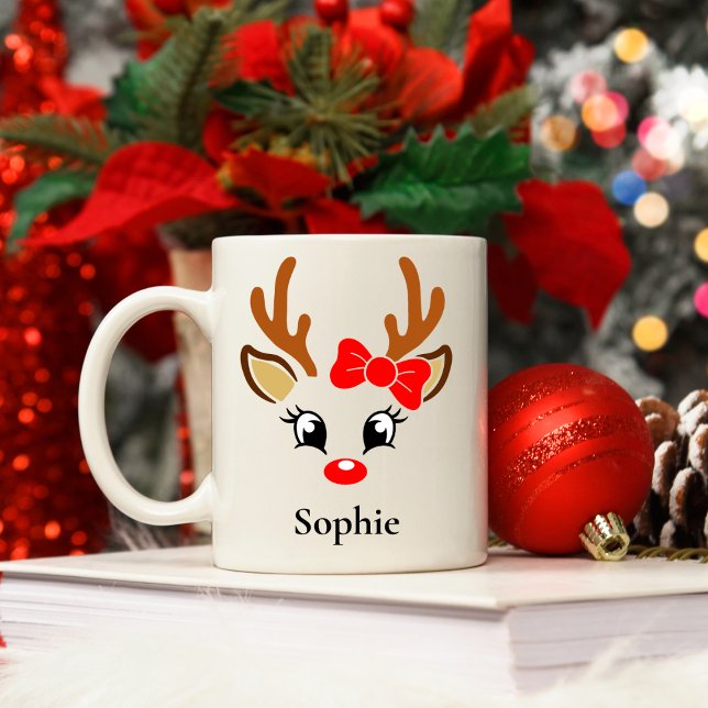 Personlig Girls Reindeer jul Mugg (Skapare uppladdad)