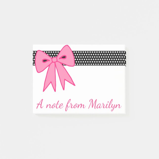 Personlig Girl's Retro Rosa Bow Notes Gift Post-it Block (Framsida)
