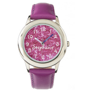Personlig Girl's Rosa Glitter-look Armbandsur