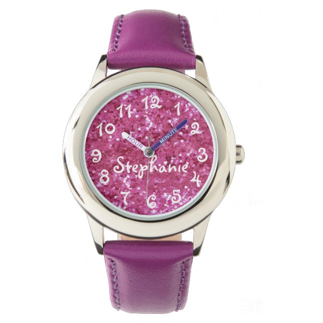 Personlig Girl's Rosa Glitter-look Armbandsur (Framsida)