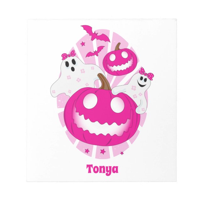 Personlig Girls Rosa Halloween Anteckningsblock (Framsida)