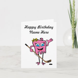 Personlig Girls Rosa Hockey Monster Birthday Kort