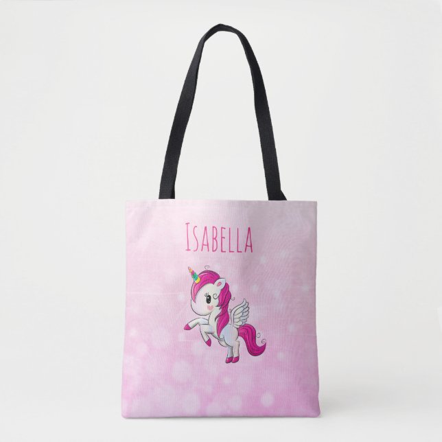 Personlig Girl's Rosa Unicorn Bag Tygkasse (Framsida)