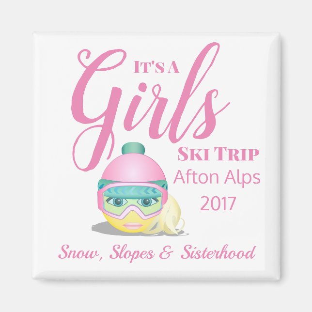 Personlig Girls Ski Resa Memento Magnet (Framsidan)