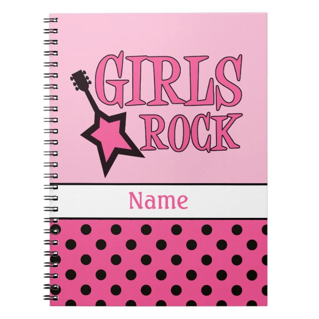 Personlig Girls Sten School Girly Rosa Black Anteckningsbok Med Spiral (Framsidan)