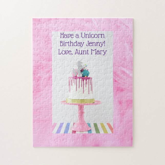 Personlig Girls Unicorn Birthday Puzzle Pussel (Vertikal)