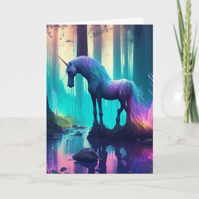 Personlig Girl's Unicorn Grattis på födelsedagen Kort (Framsida)
