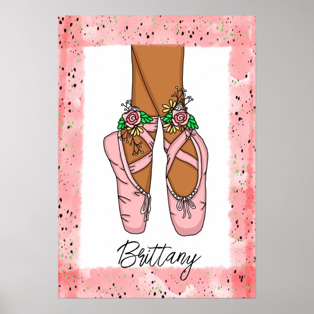 Personlig Girl's Wall Art Ballet Tofflor Poster (Framsidan)