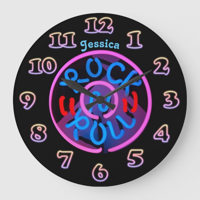 Personlig GIRLS WALL Clock NEON Retro RocknRoll Stor Klocka (Framsida)