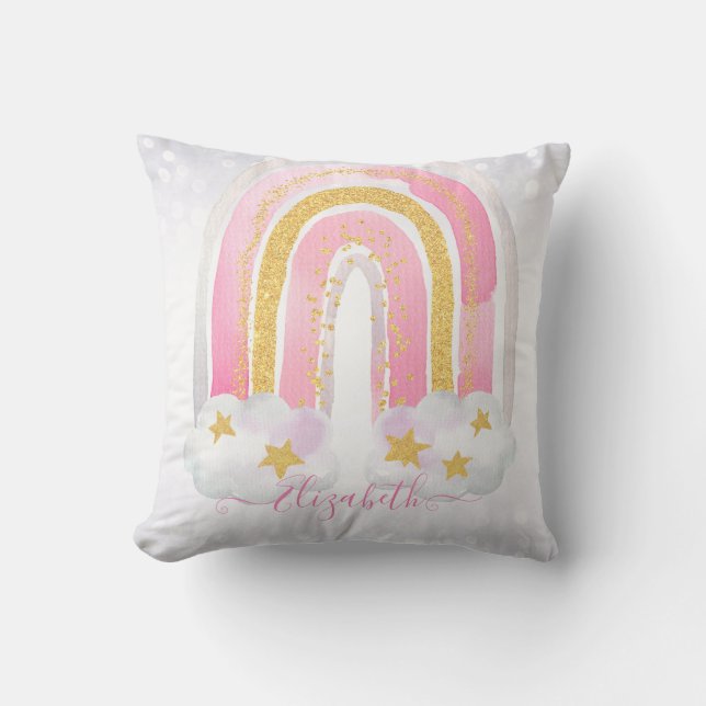 Personlig GIRLY Bedroom decor Glittery RAINBOWS Kudde (Framsida)
