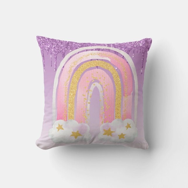 Personlig GIRLY Bedroom decor Glittery RAINBOWS Kudde (Framsida)