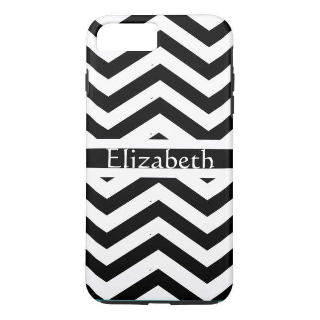 Personlig Girly Black & White Chevron med Namn Case-Mate iPhone Skal (Baksida)