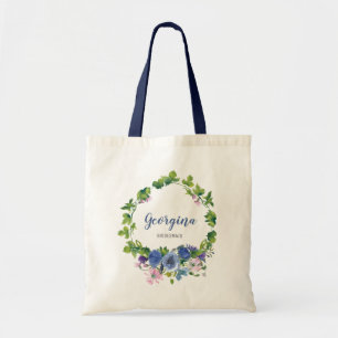 Personlig Girly Blue Blommigt Watercolor Bröllop Tygkasse