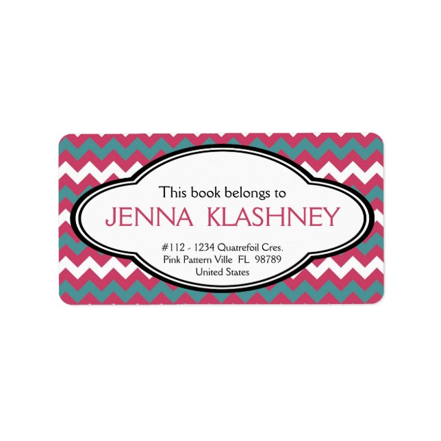 Personlig Girly Chevron Zig Zag Bookplate Adressetikett (Framsidan)