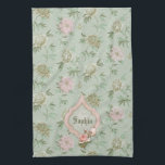 Personlig Girly Chic Grönt och Rosa Blommigt Kökshandduk<br><div class="desc">chic av söt-blommigt i stil med rosa av pastellprodukter,  ljust grönt och benvita blommor i mjuk grönt med rosa rametikett med rosa ros som förnimmelse. Rum för ditt namn och/eller monogram.</div>