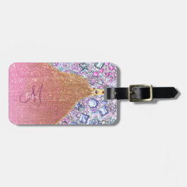 Personlig Girly Guld Glitter Monogrammed Ro Bagagebricka