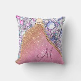 Personlig Girly Guld Glitter Monogrammed Ro Kudde
