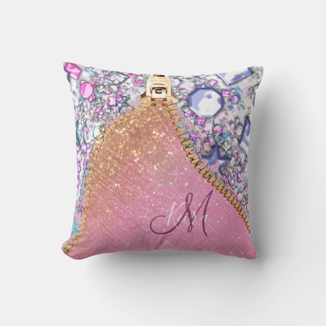Personlig Girly Guld Glitter Monogrammed Ro Kudde (Framsida)