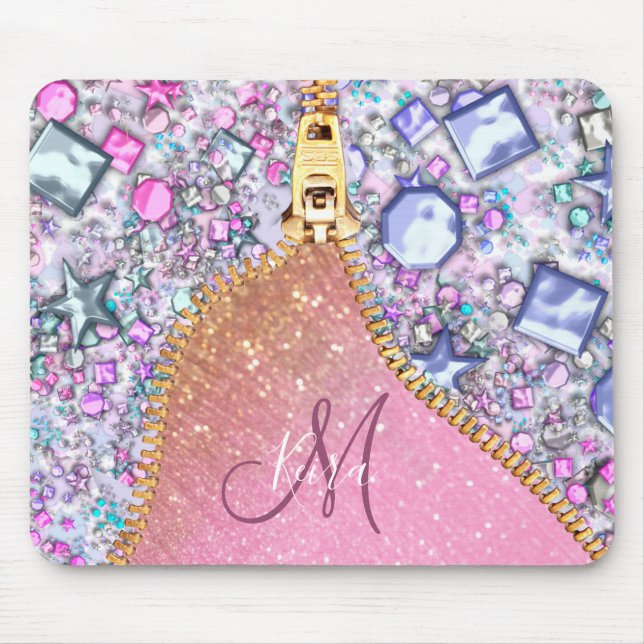 Personlig Girly Guld Glitter Monogrammed Ro Musmatta (Framsidan)