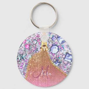 Personlig Girly Guld Glitter Monogrammed Ro Nyckelring