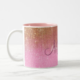 Personlig Girly Guld Glitter Monogrammed Ro Två-Tonad Mugg