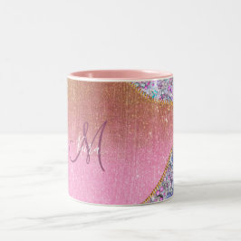 Personlig Girly Guld Glitter Monogrammed Ro Två-Tonad Mugg