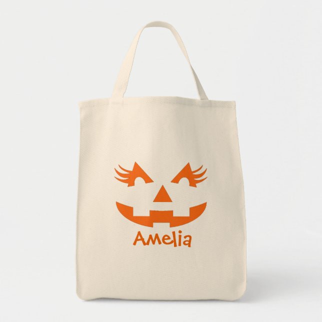 Personlig Girly Jack o lantern Halloween Tygkasse (Framsidan)