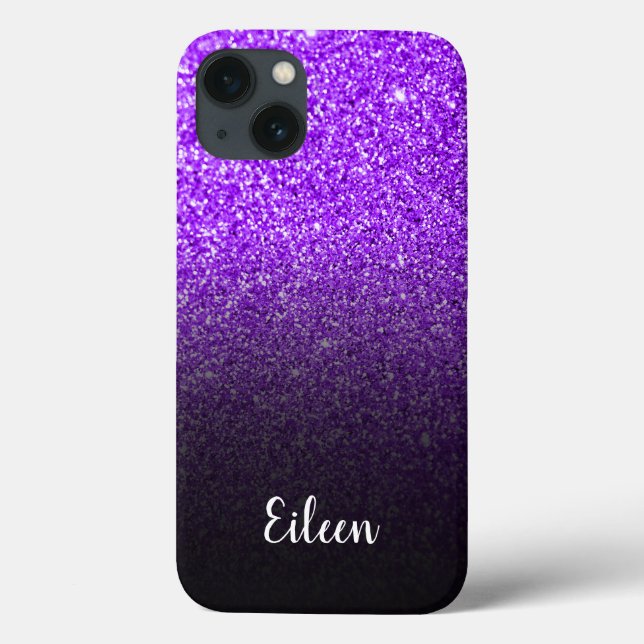 Personlig Girly Lila Glitter Black Ombre (Baksida)