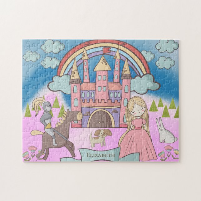 Personlig Girly Princess Fairy Tale Castle Pussel (Horisontell)