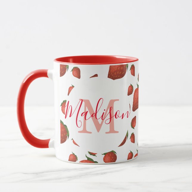 Personlig Girly Red Monogram Mugg (Vänster)