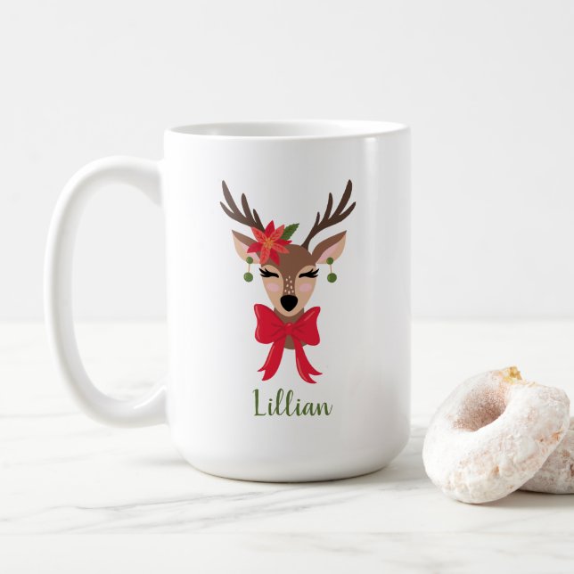 Personlig Girly Reindeer Kaffemugg (Med munk)