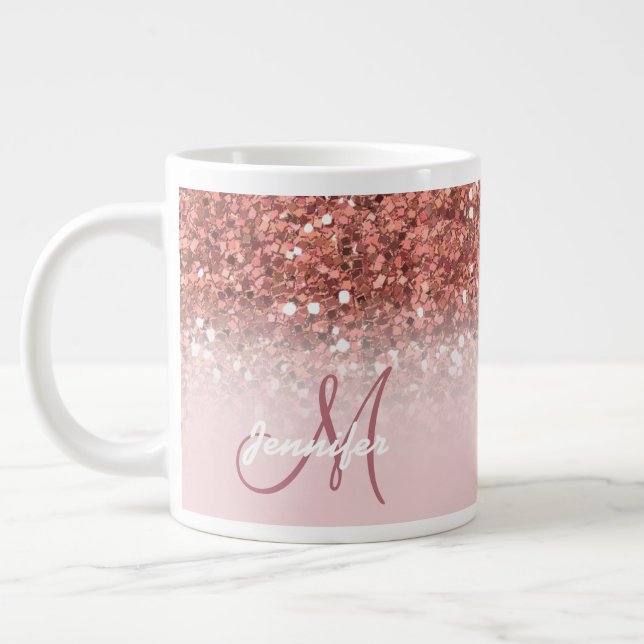 Personlig Girly Ro Glitter Sparkles Namn Jumbo Mugg (Vänster)
