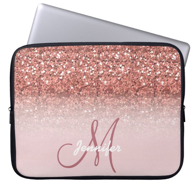 Personlig Girly Ro Glitter Sparkles Namn Laptop Fodral (Framsidan)
