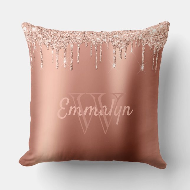 Personlig Girly Ro Guld Coral Glitter dropp Kudde (Framsida)