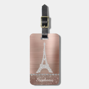 Personlig Girly Ro Guld Diamond Gnistra Paris Bagagebricka