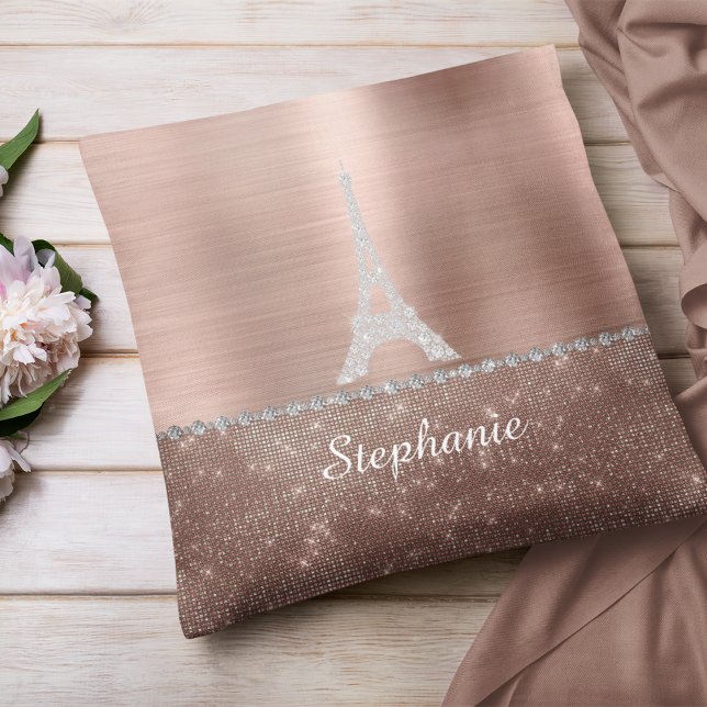 Personlig Girly Ro Guld Diamond Gnistra Paris Kudde (Personalized Girly Rose Gold Diamond Sparkle Paris Throw Pillow)