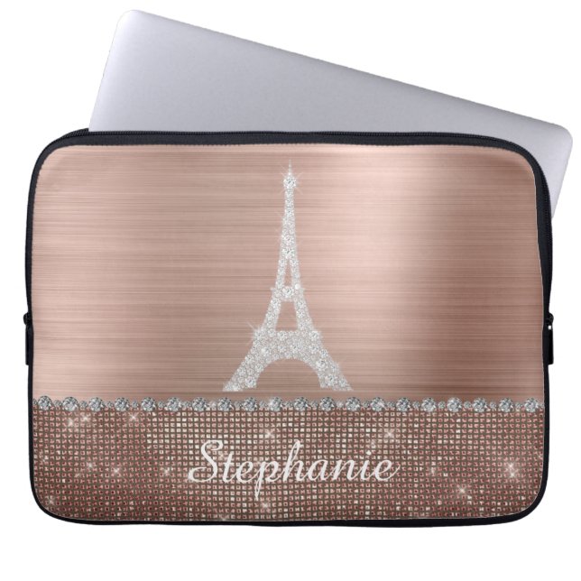 Personlig Girly Ro Guld Diamond Gnistra Paris Laptop Fodral (Framsidan)