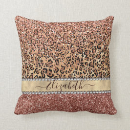 Personlig Girly Ro Guld Glitter Leopard Namn Kudde