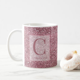 Personlig Girly Ro Guld Rosa Glitter Monogram Kaffemugg