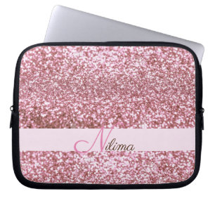 Personlig Girly rosa Faux Glitter Sparkles Namn Laptop Fodral