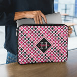Personlig Girly Rosa Glitter Geometric Mönster Laptop Fodral<br><div class="desc">Den här personligen laptop sleeve har färgstarka geometriska mönster (fyrkanter) i rosa,  lila glitter,  svart och vitt. Stora monogram och namn i söt-skriptteckensnitt ramas in i mitten i matchande skuggor.</div>