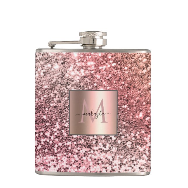 Personlig Girly  Rosa Glitter Monogram Fickplunta (Framsidan)