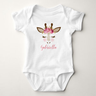 Personlig Girly Rosa Guld Blommigt  Giraffe Ansikt T Shirt
