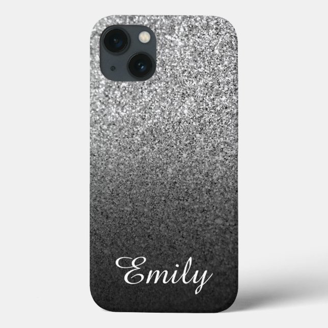 Personlig Girly Silver Glitter Svart Ombre (Baksida)
