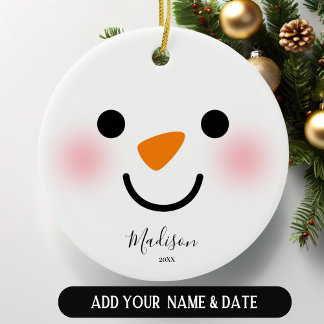 Personlig Girly Snögubbe Ansikte jul Julgransprydnad Keramik
