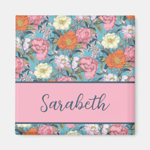 Personlig Girly Vintage Blommigt Monogram Namn Magnet