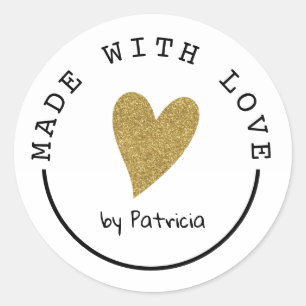 Personlig gjord med Kärlek Heart Guld Glitter Runt Klistermärke